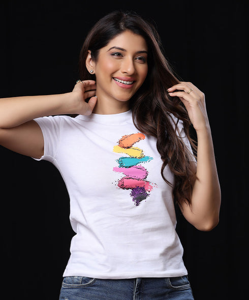 Brush Stroke Printed White T-shirt